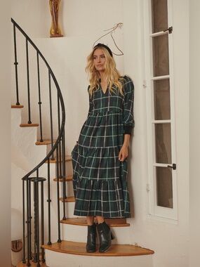 NWT Sugarlips Sweet Beyond Plaid Sherril Long Sleeve Maxi Dress